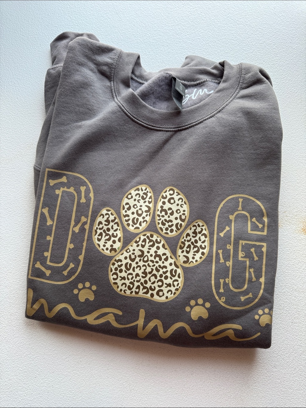 Gildan Taupe Crewneck Sweatshirt with Gold Leopard Paw Design